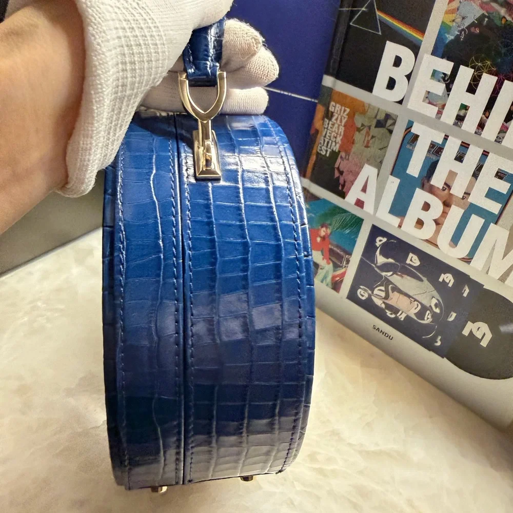 Aspinal of London Hat Box crocodile-embossed patent leather bag